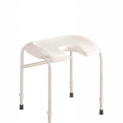 Tabouret de douche réglable avec découpe frontale pour hygiène intime