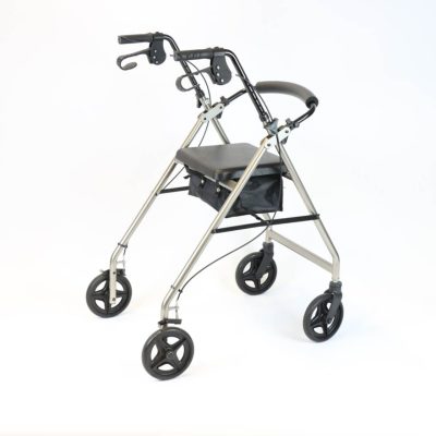 Rollator 4 roues léger haut en aluminium avec assise et sacoche