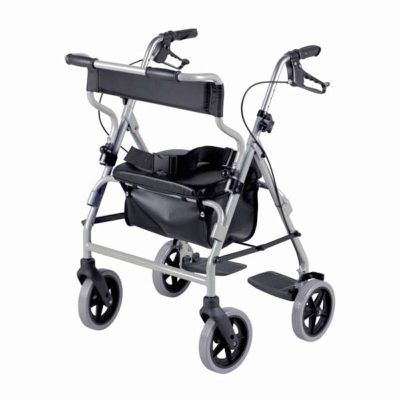 Rollator 4 roues combinée avec chaise de transfert et dossier souple