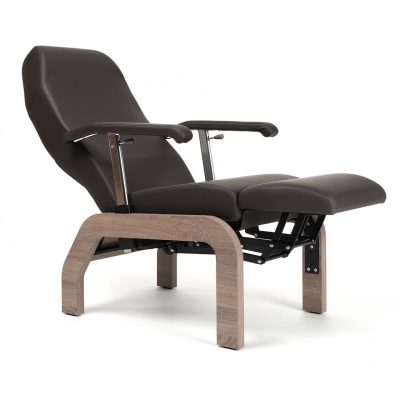 Fauteuil de repos Bretagne sans roue en bois naturel et cuir artificiel
