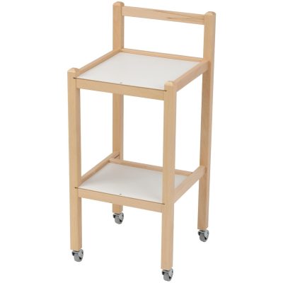 Table roulante en bois de hêtre avec deux étagères mélaminées